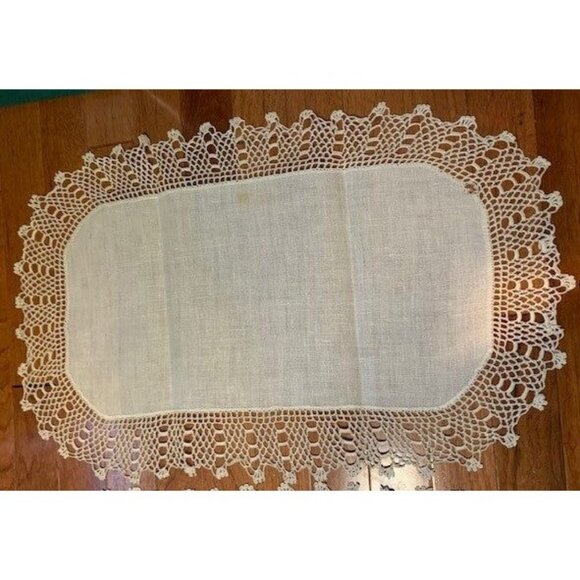 Vintage Handcrafted Linen Table Runners with Crochet Lace Edging - Picture 3 of 5